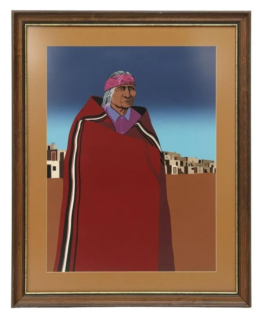 Large 41" H Original Signed 'Navajo Elder' Serigraph by K. Means - 3