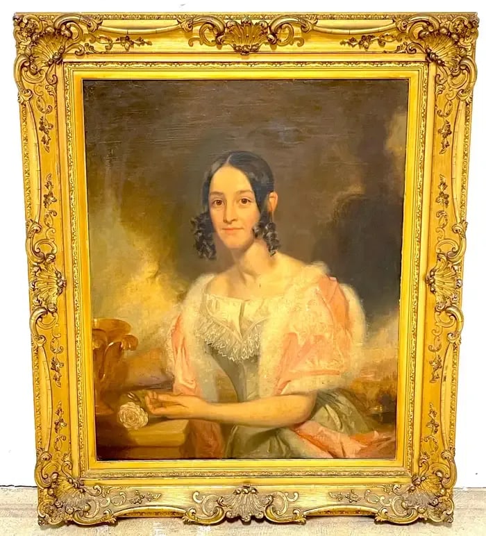 19th Century American Antebellum Portrait of a Lady, Original Giltwood Frame - 3