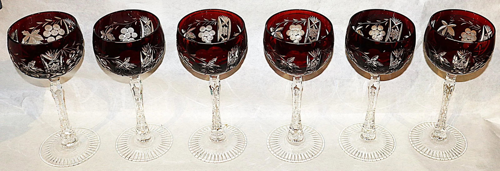 1940s Bohemian Cut-To-Clear Crystal Wine Stem Goblets - Set of 6 - 2