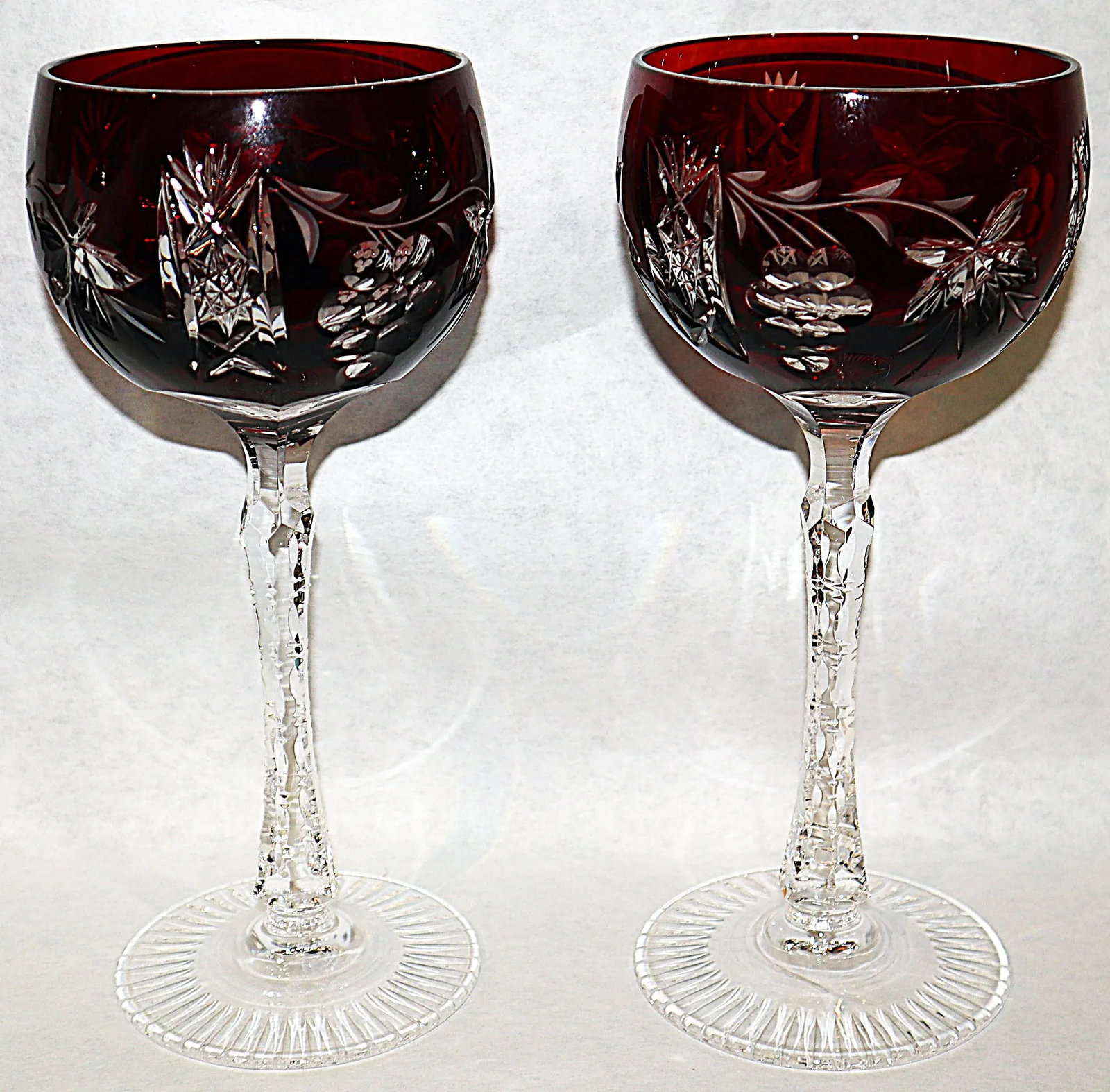 1940s Bohemian Cut-To-Clear Crystal Wine Stem Goblets - Set of 6 - 3