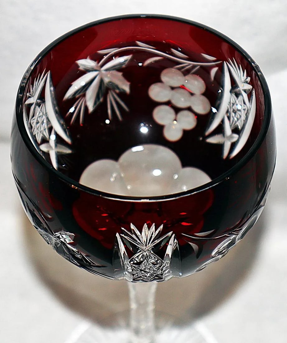 1940s Bohemian Cut-To-Clear Crystal Wine Stem Goblets - Set of 6 - 4