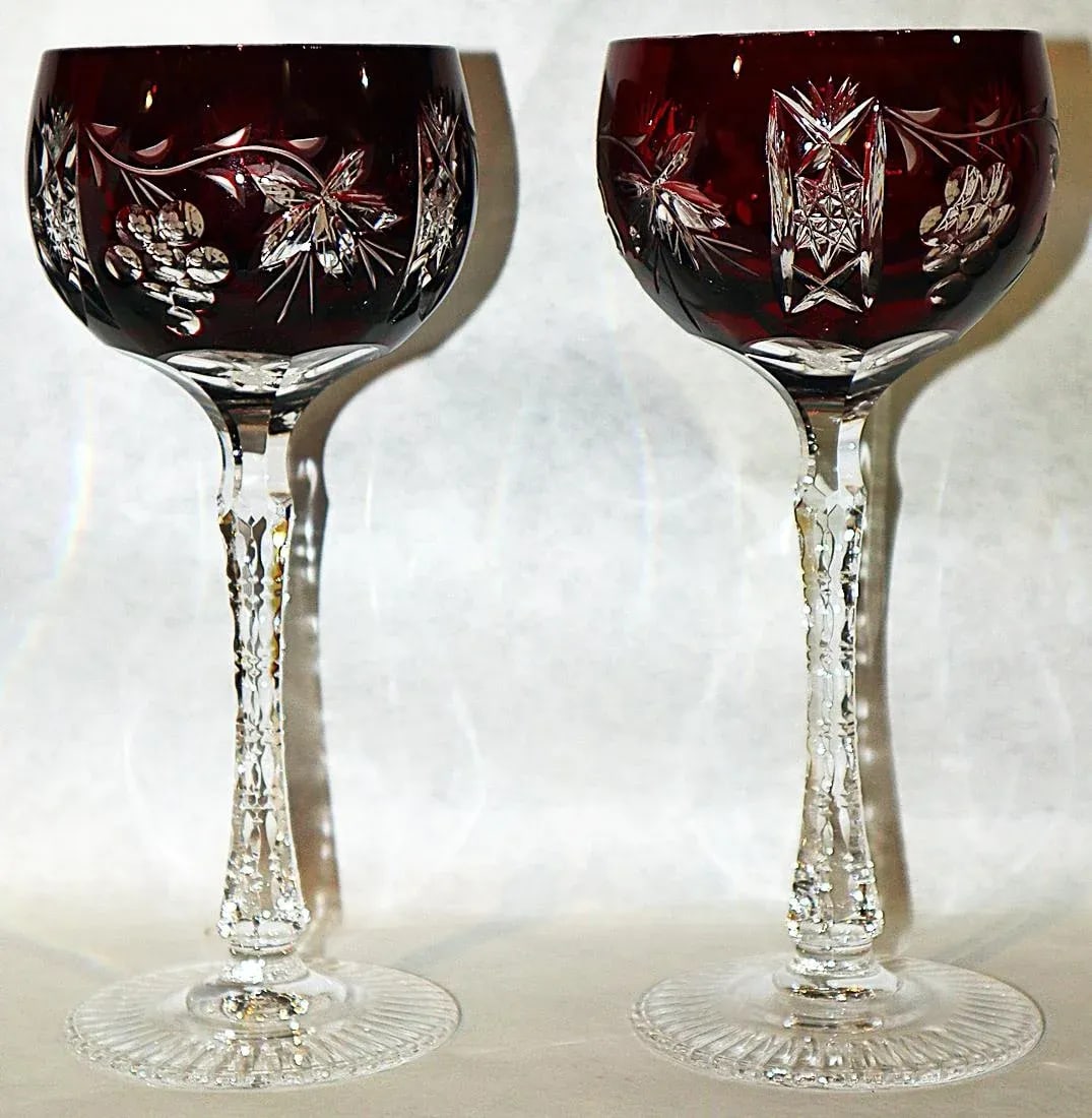 1940s Bohemian Cut-To-Clear Crystal Wine Stem Goblets - Set of 6 - 7