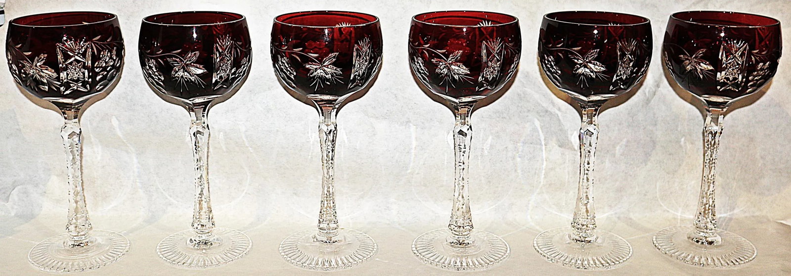 1940s Bohemian Cut-To-Clear Crystal Wine Stem Goblets - Set of 6 - 8