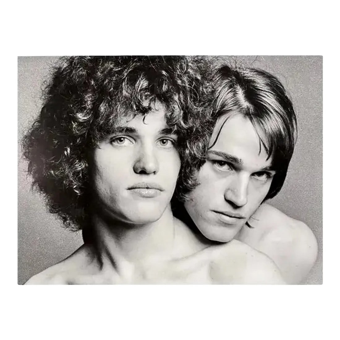 Francesco Scavullo, Warhol Factory, Jay & Jed Johnson I, 1968: Francesco Scavullo black & white photograph Jay & Jed Johnson. Large scale photo on board from Scavullo Studio. 1968-1969. 18.25 x 12.25 inches. Minnesota twins, Jay and Jed Johnson moved to NYC in