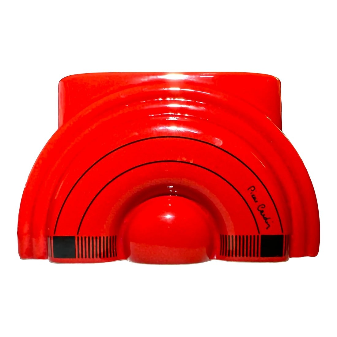 Pierre Cardin Modern Red Porcelain Vase Franco Pozzi Ceramica, 1970s, Italy: Pierre Cardin modern red porcelain vase Franco Pozzi Ceramica, 1970s, Italy. Gorgeous modern piece. A red rainbow or rising sun, signed. Franco Pozzi Ceramica for Pierre Cardin, circa 1970.