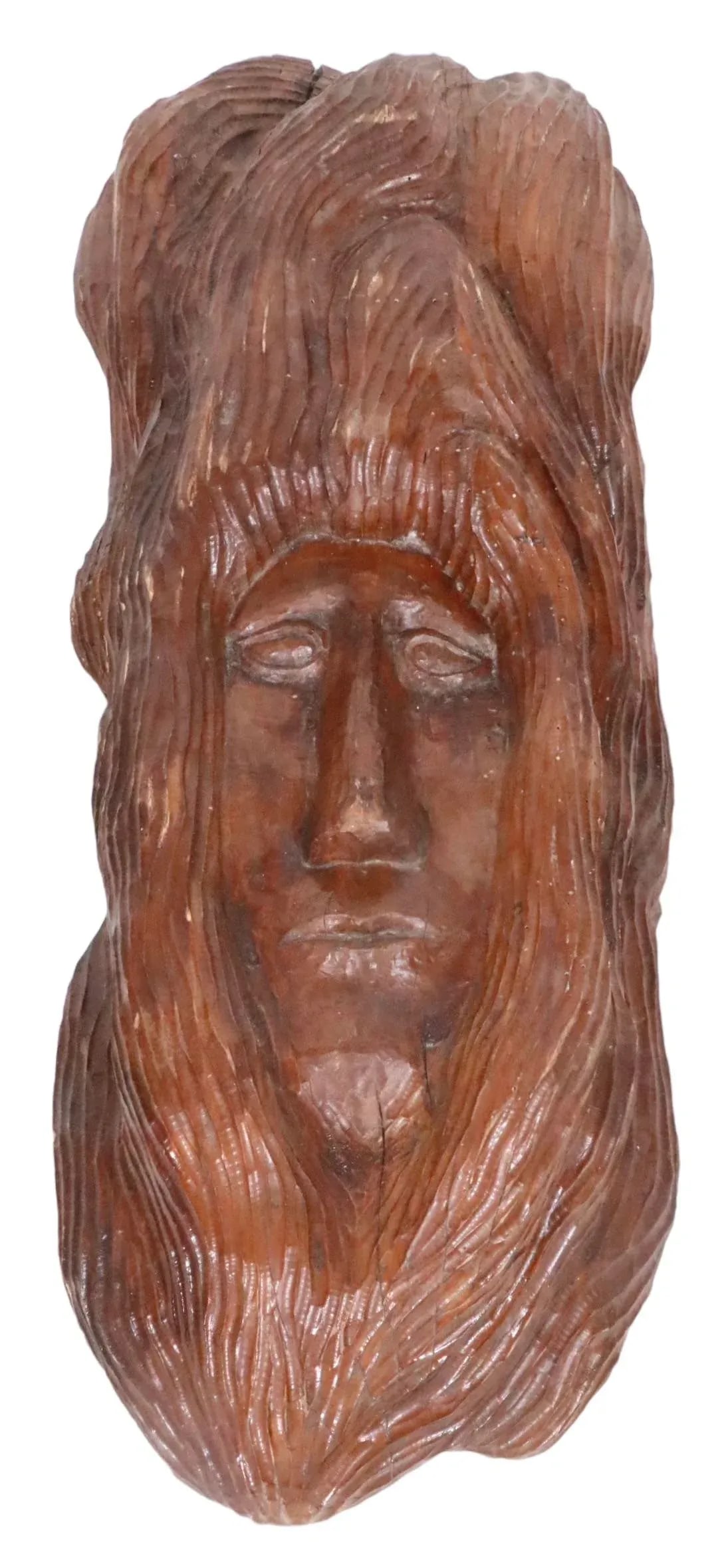 Large Solid Wood Carved Face Tiki / Hippie Style Circa 1970's - 10