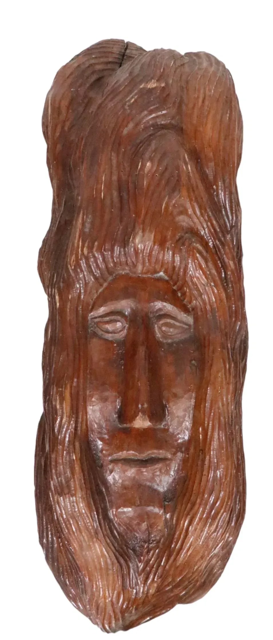 Large Solid Wood Carved Face Tiki / Hippie Style Circa 1970's - 2