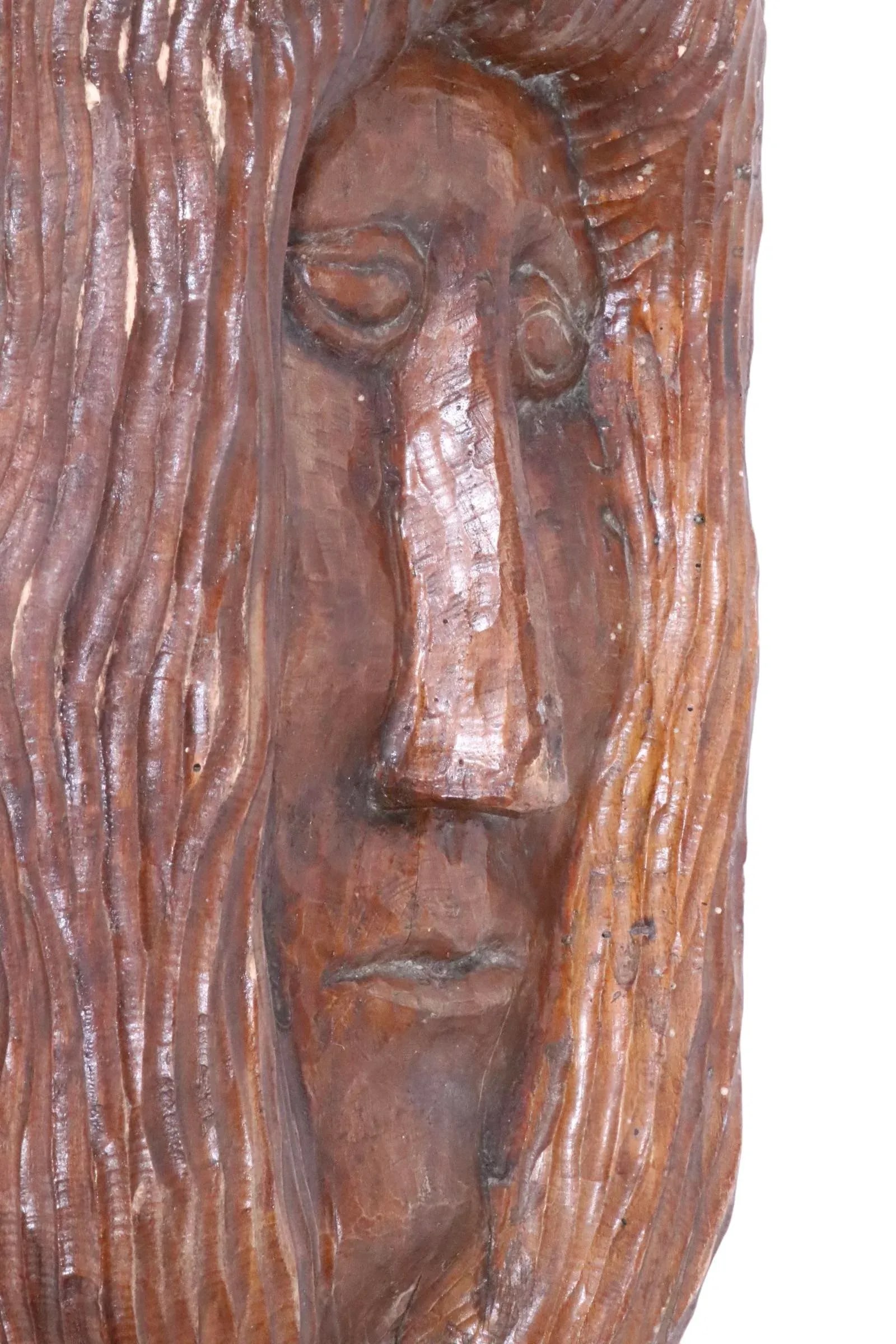 Large Solid Wood Carved Face Tiki / Hippie Style Circa 1970's - 3