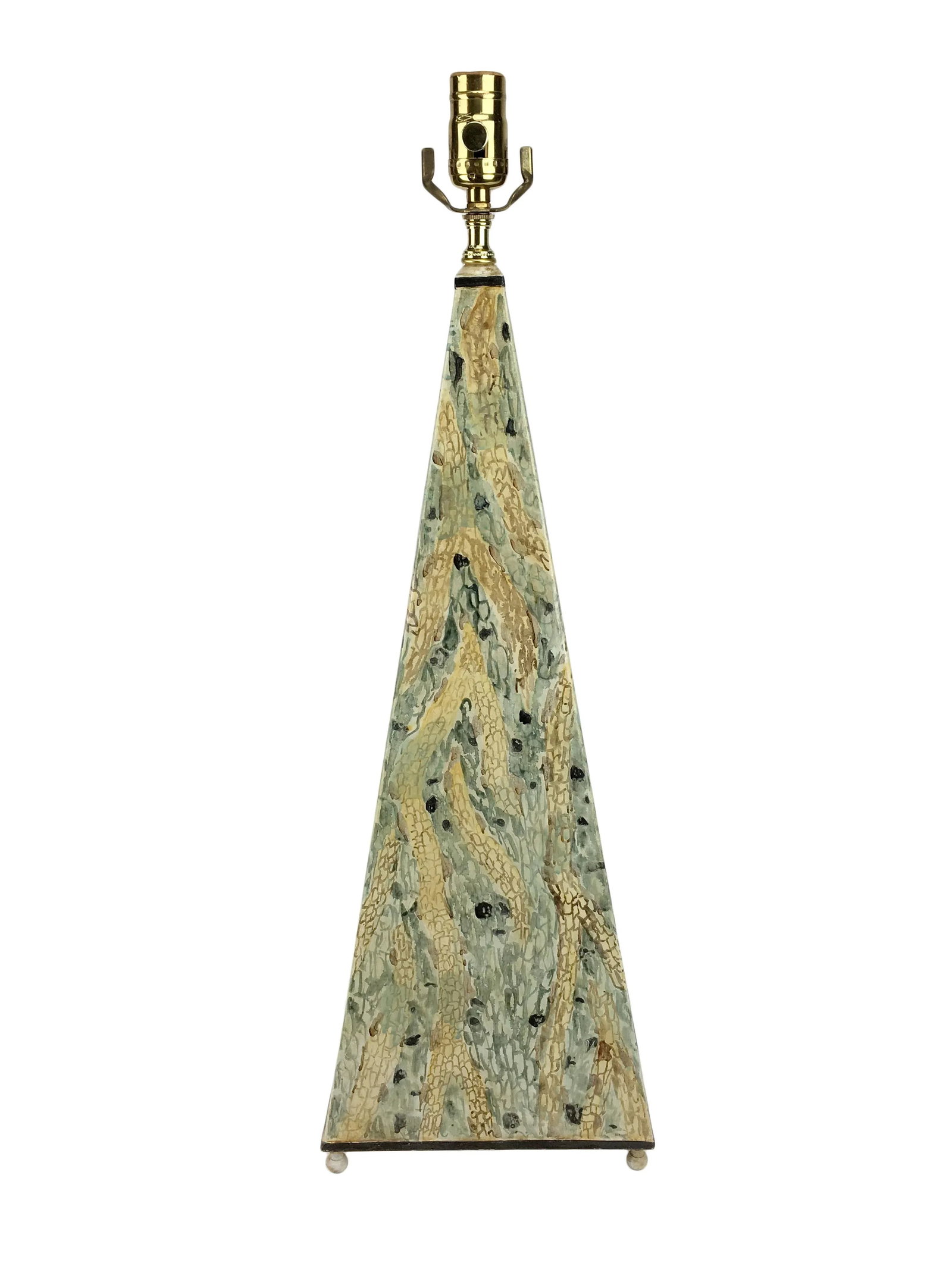 Abstract Hand-Painted Green and Yellow Obelisk Lamp - 3