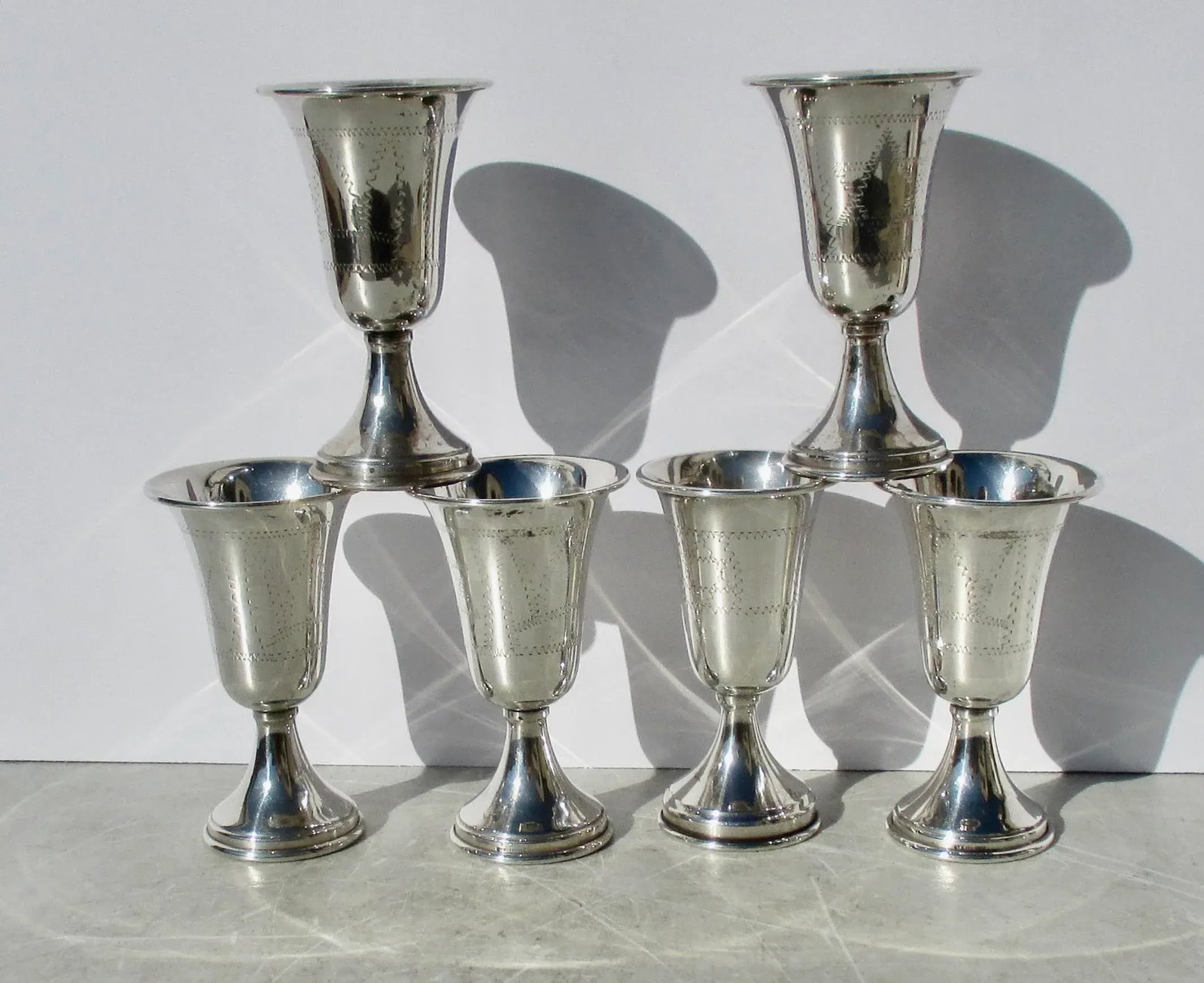 Vintage Kiddush Cups Sterling Silver -Set of 6 - 2