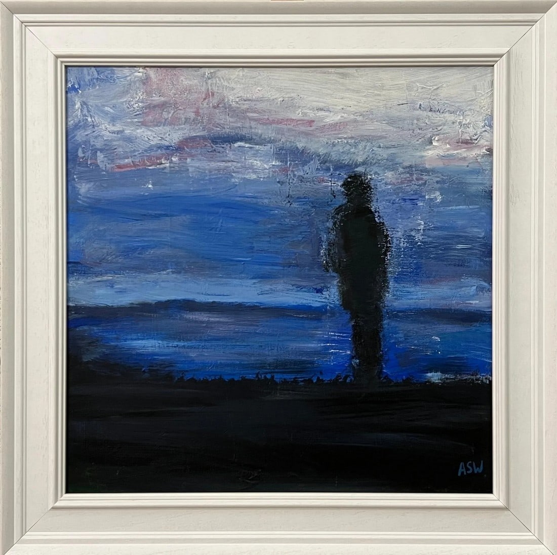 Man on the Hill Original Painting "Contemplation" by Contemporary British Artist: Man on the Hill Original Painting entitled "Contemplation" by leading Contemporary British Artist, Angela Wakefield Art measures 24 x 24 inches Frame measures 29 x 29 inches Angela Wakefield has