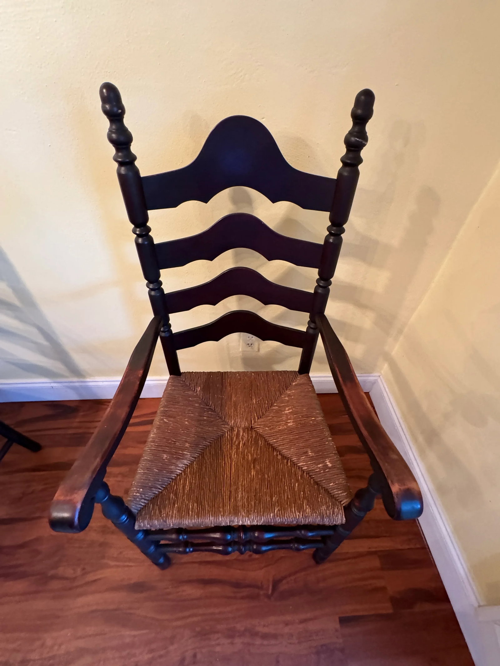 Late 19th Century Antique French Country Style Ladderback Chairs With Rush Seats - Set of 2 - 2