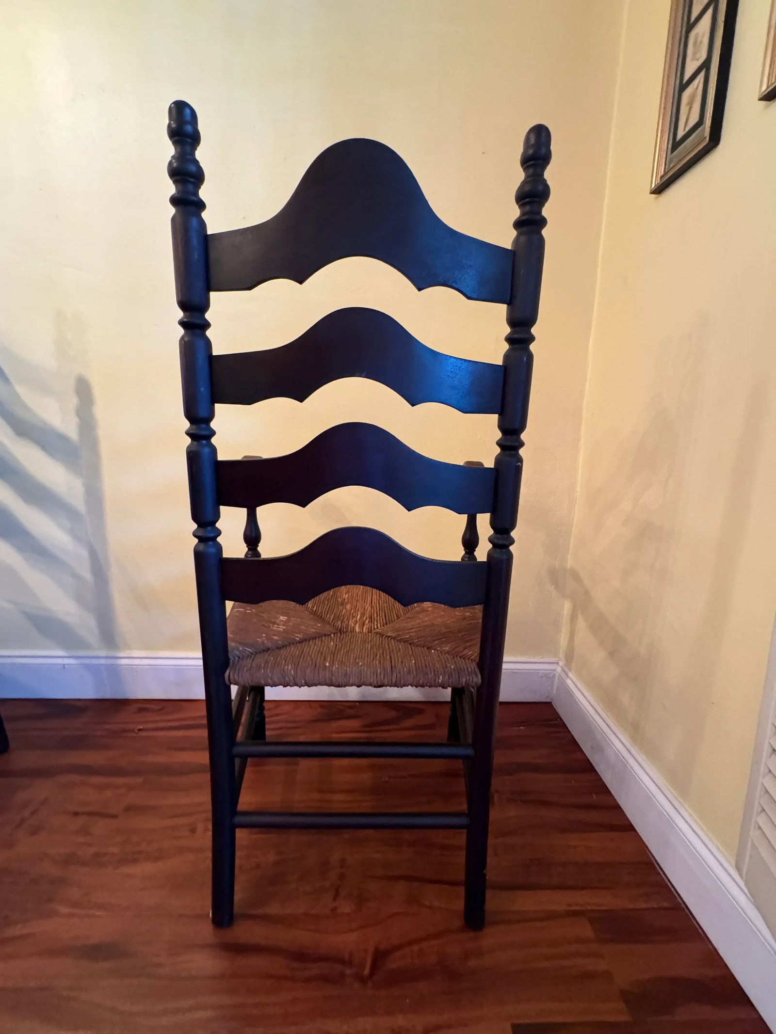 Late 19th Century Antique French Country Style Ladderback Chairs With Rush Seats - Set of 2 - 3