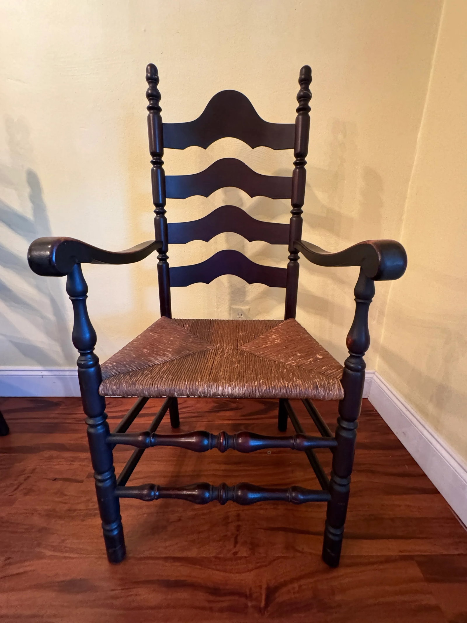 Late 19th Century Antique French Country Style Ladderback Chairs With Rush Seats - Set of 2 - 4