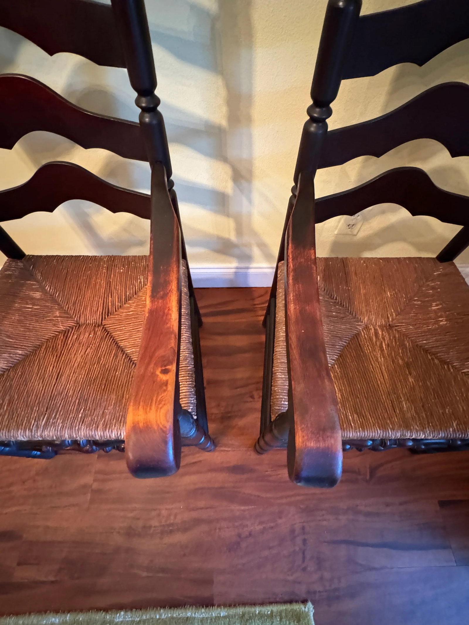 Late 19th Century Antique French Country Style Ladderback Chairs With Rush Seats - Set of 2 - 5