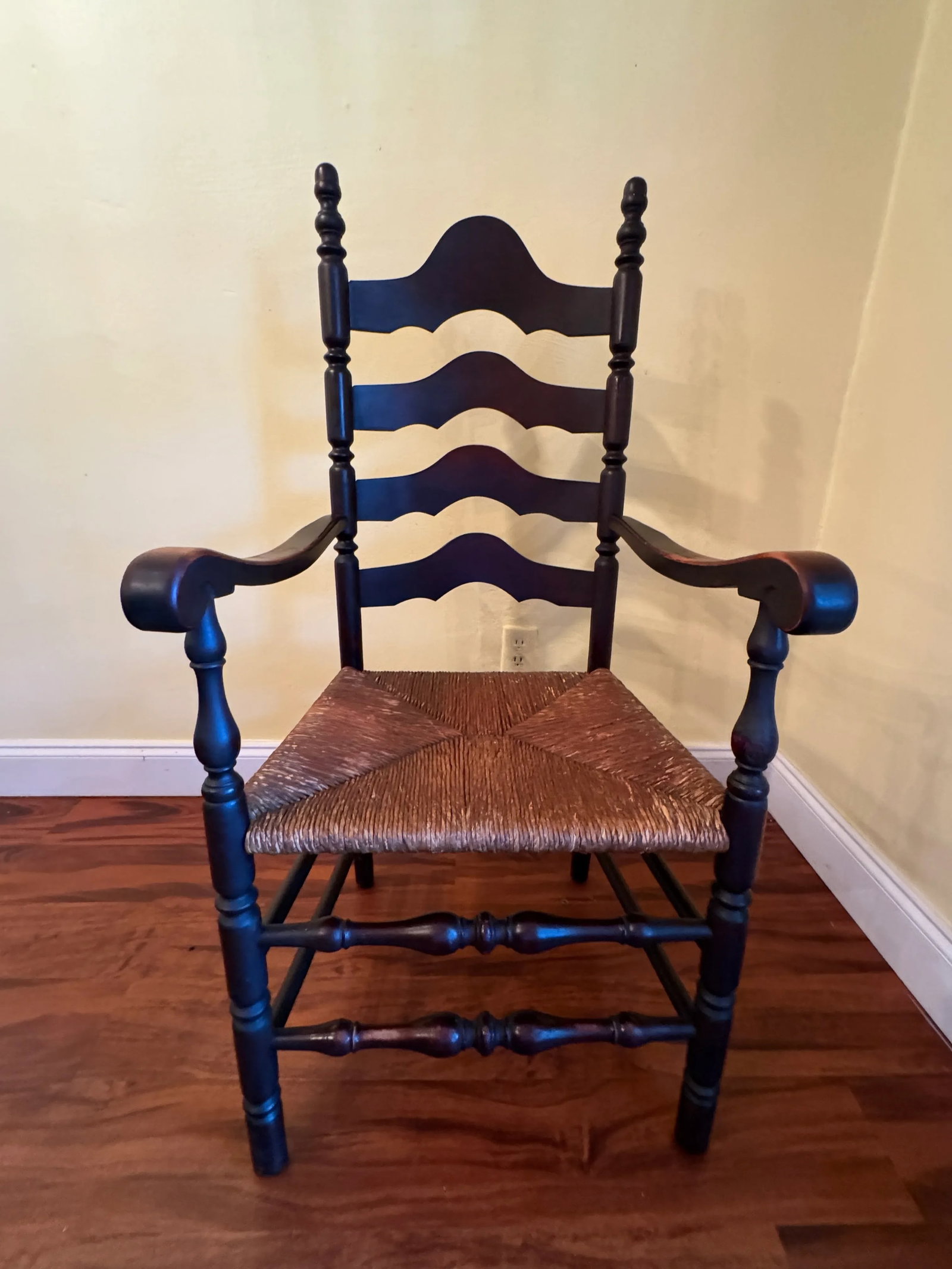 Late 19th Century Antique French Country Style Ladderback Chairs With Rush Seats - Set of 2 - 6