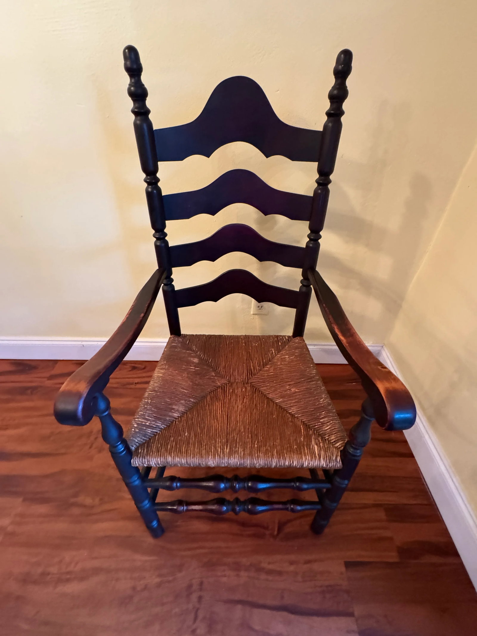 Late 19th Century Antique French Country Style Ladderback Chairs With Rush Seats - Set of 2 - 7