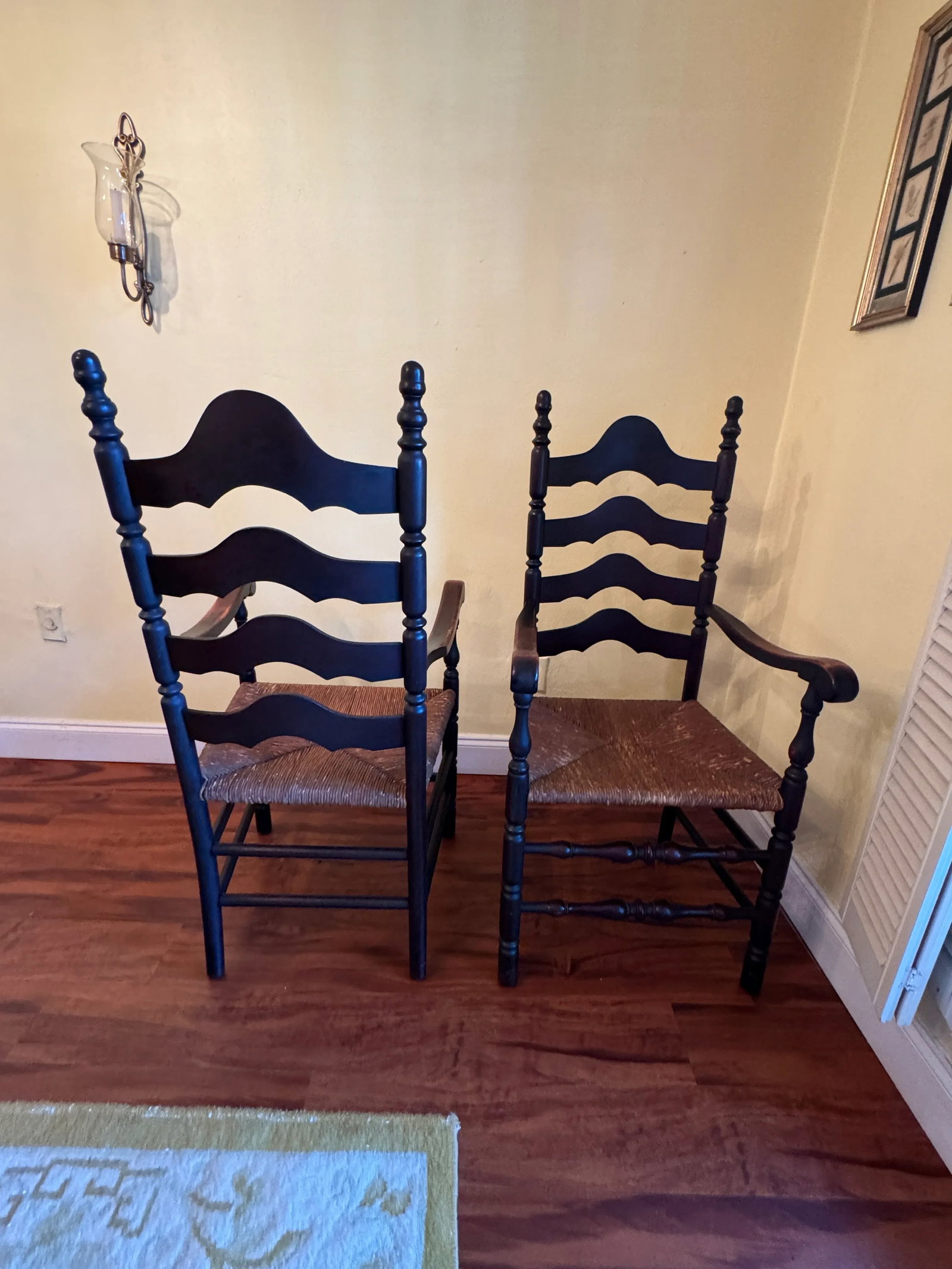 Late 19th Century Antique French Country Style Ladderback Chairs With Rush Seats - Set of 2 - 9