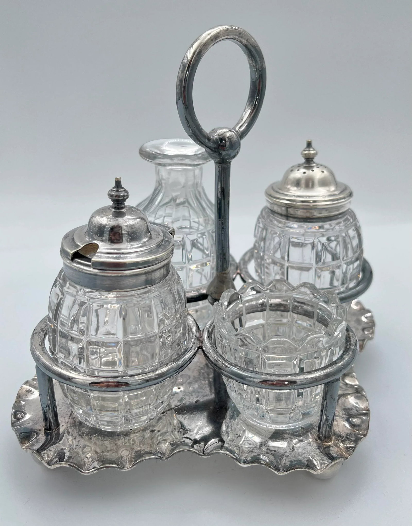 1890s James Dixon & Sons Silverplate Cruet Condiment Set - 5