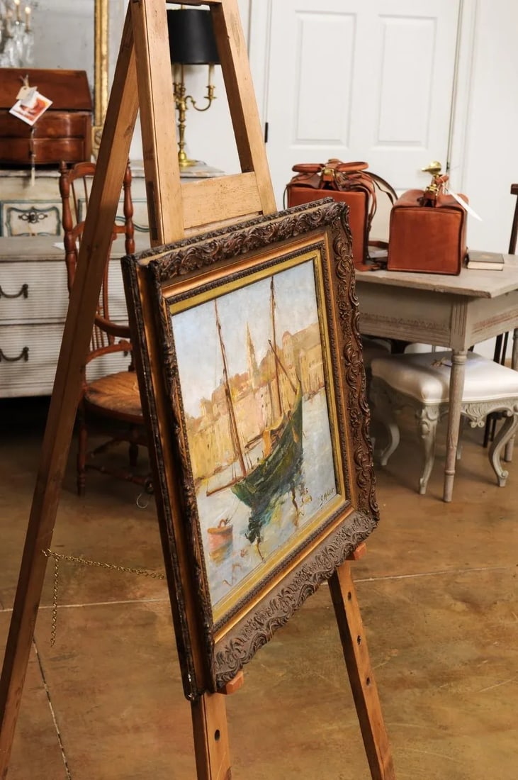 Port de Marseilles, Oil on Isorel Panel Seascape Painting Signed Georges Muller - 12