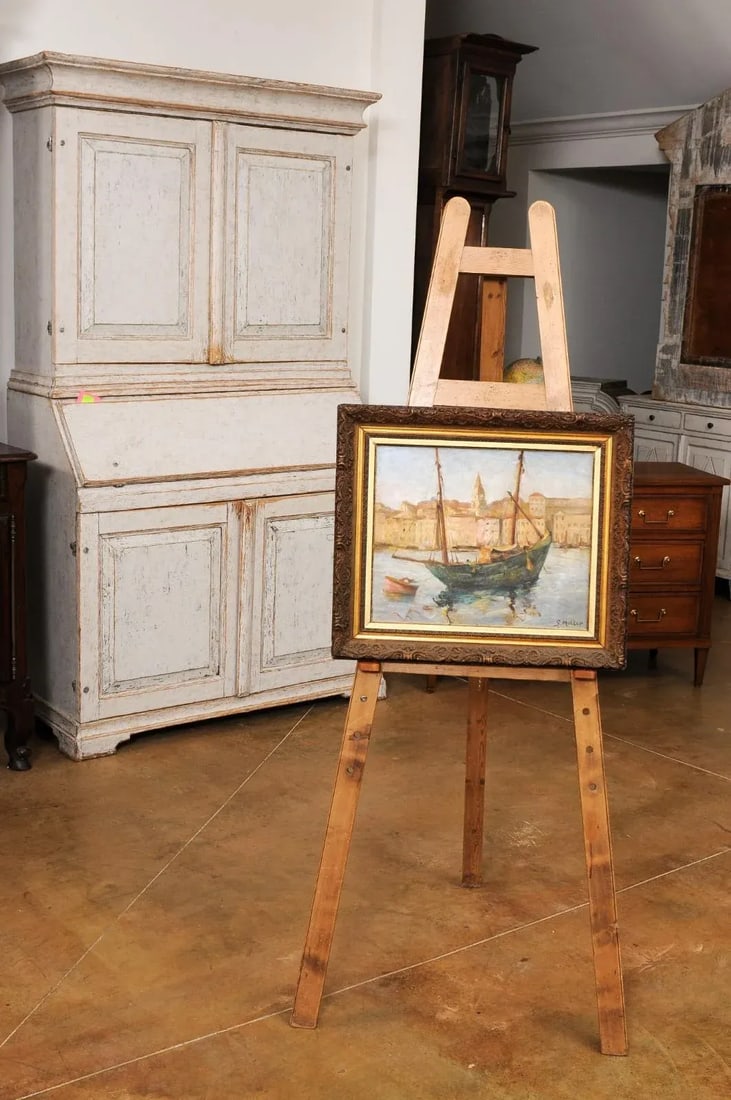 Port de Marseilles, Oil on Isorel Panel Seascape Painting Signed Georges Muller - 2