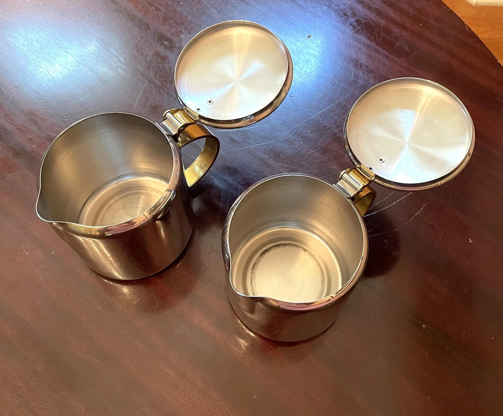 1960s Mid-Century Modern Polished Chrome and Brass Tea or Coffee Service With Tray- 4 Pieces - 11