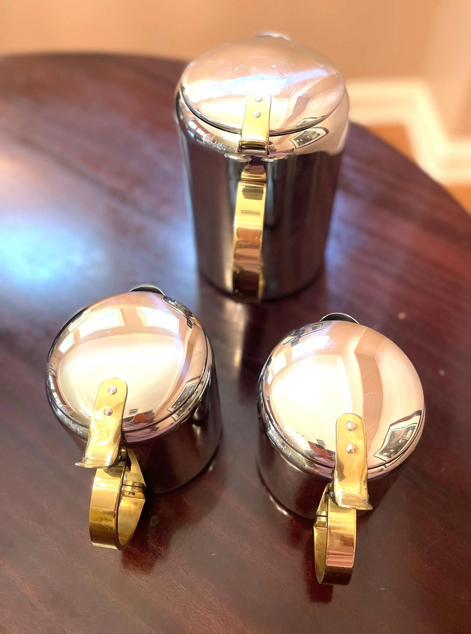 1960s Mid-Century Modern Polished Chrome and Brass Tea or Coffee Service With Tray- 4 Pieces - 12