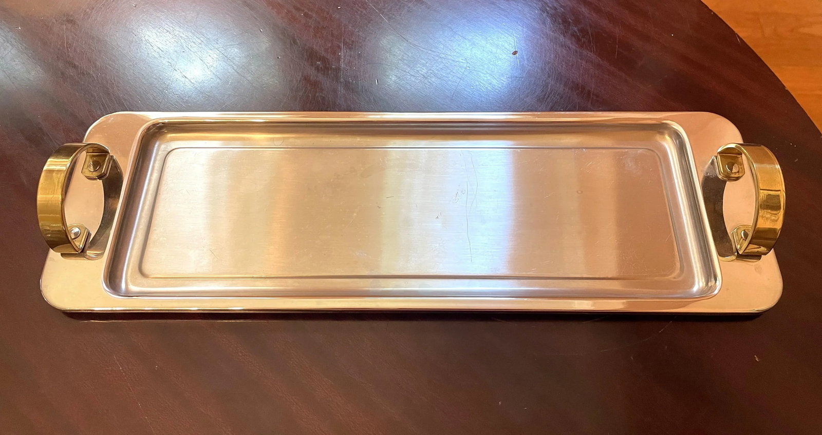 1960s Mid-Century Modern Polished Chrome and Brass Tea or Coffee Service With Tray- 4 Pieces - 7