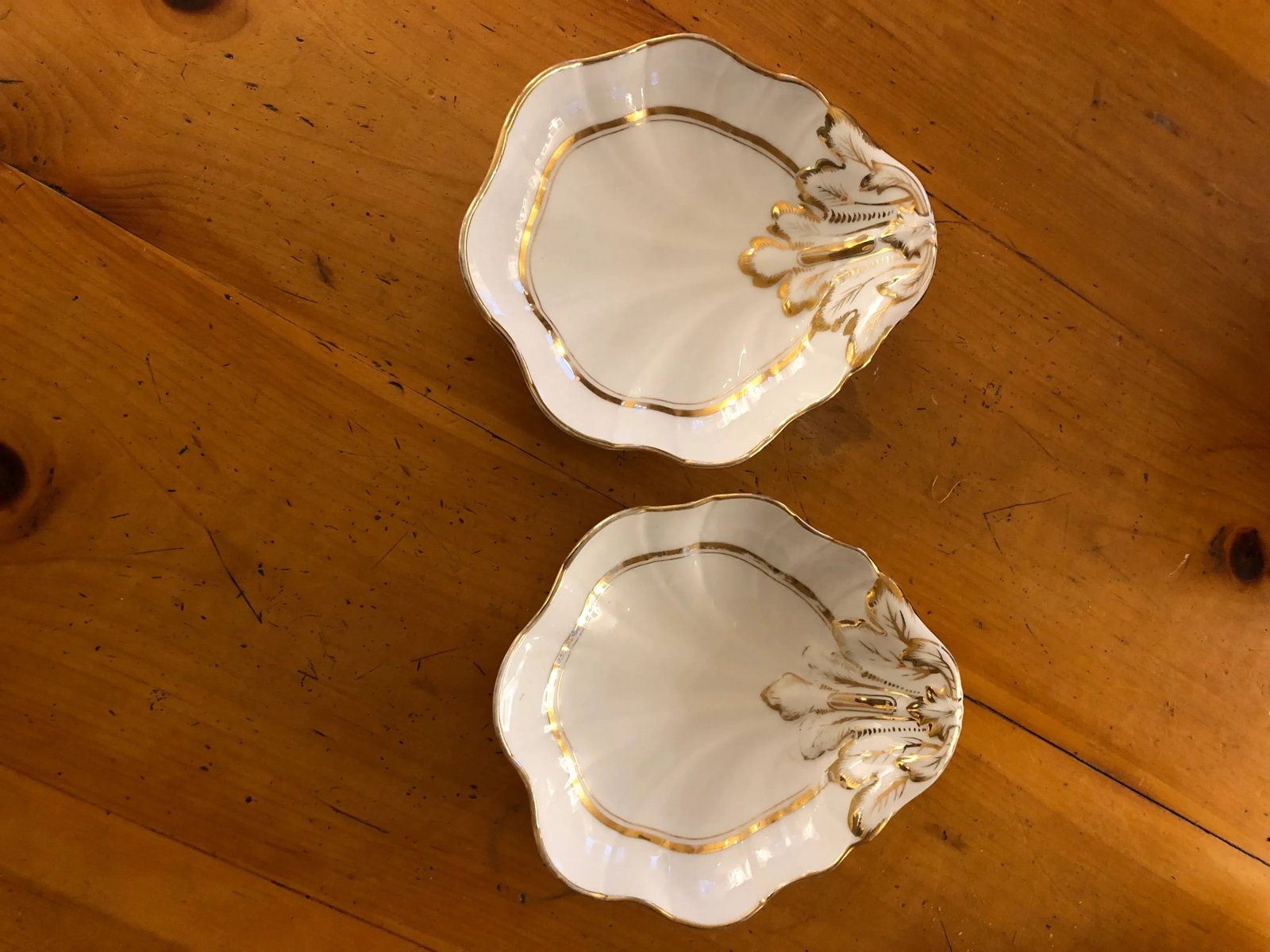 French 19th Century Porcelain Gilt Decorated Shell Form Dishes - a Pair - 2