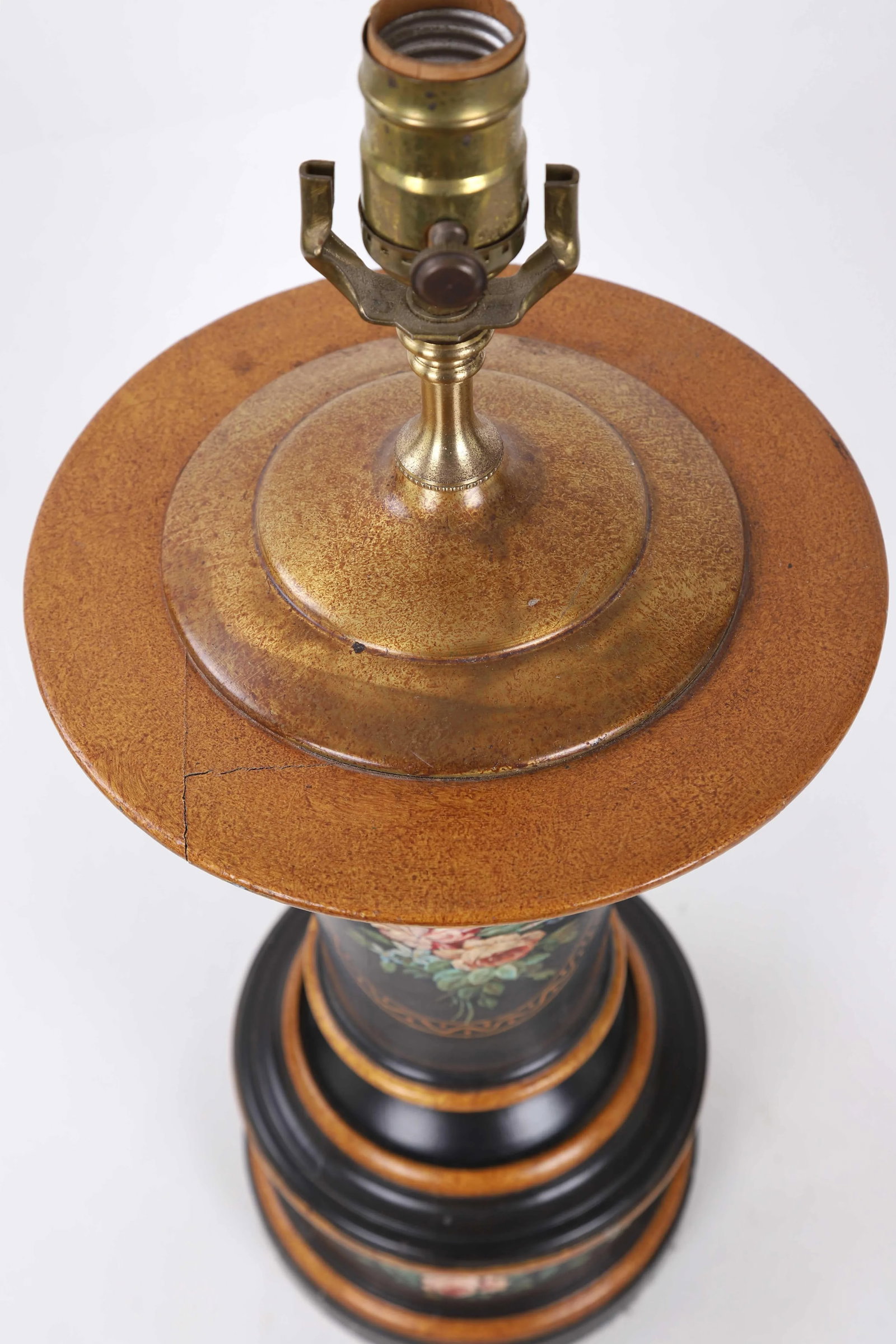 Hand Painted Rose & Leave Wooden Urn Lamp With Ochre Details - 5