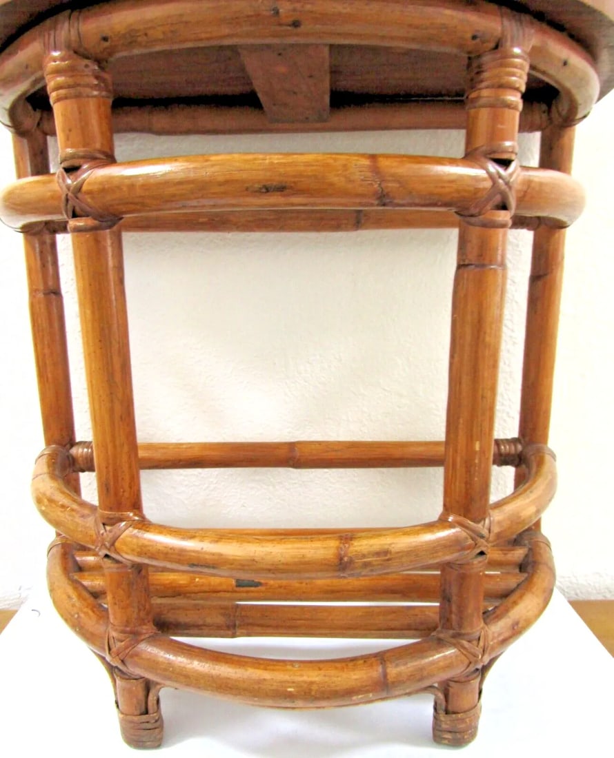 1940's Half Round Demilune Bamboo Side Table With Ladder Sides and Mahogany Top - 5