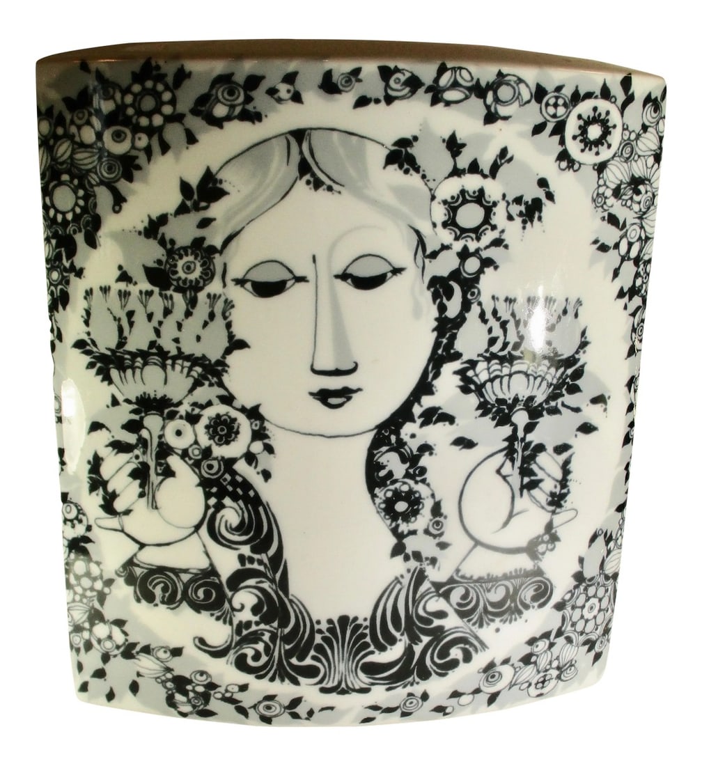 Bjorn Wiinblad for Rosenthal Studio Line Vase: Black, grey, and white porcelain Extra Large form vase by Bjorn Wiinblad, for Rosenthal studio line. Size 13.25 " tall, body 11.75" by 5.25". Condition: Alterations: Original Condition Unaltered Imper