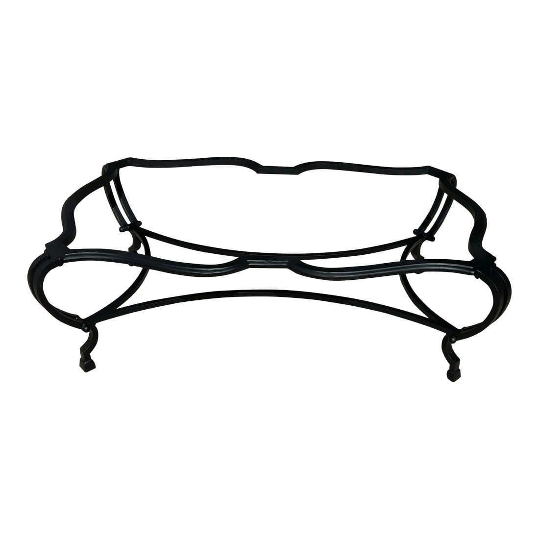 Late 20th Century Vintage Baroque Style Coffee Table Base: This table does not include a top. Can accommodate a glass or marble top, the top will look good overlapping and or can follow the top pattern. Matte black finish made of aluminum. Condition: Alterati