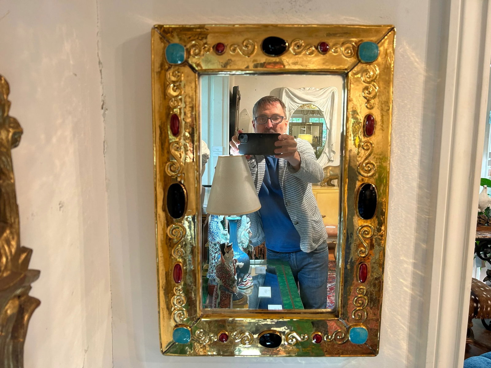 Large 1970s French Modern Ceramic Mirror Signed F. Lembo - 11