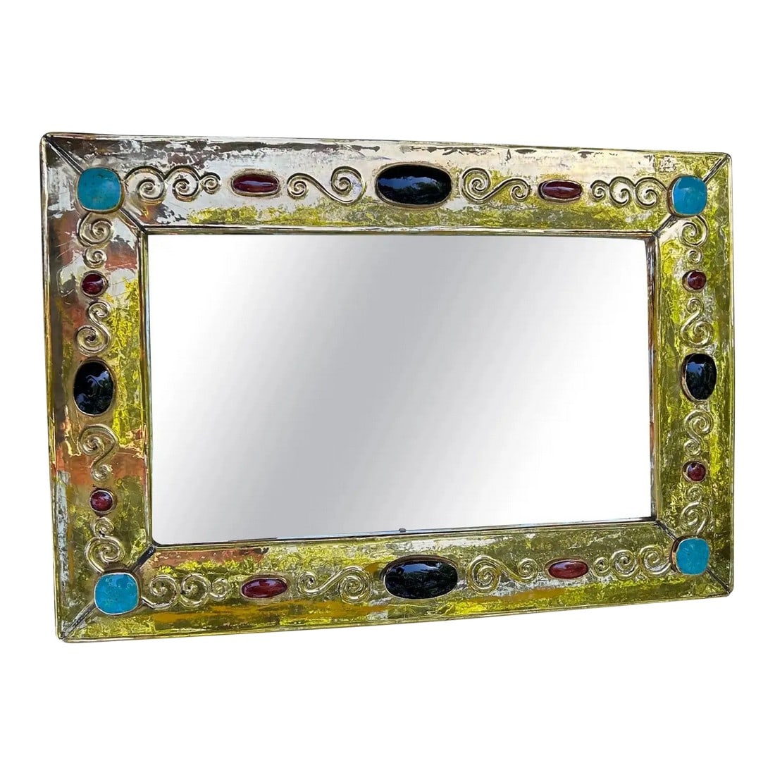 Large 1970s French Modern Ceramic Mirror Signed F. Lembo (1 of 12)