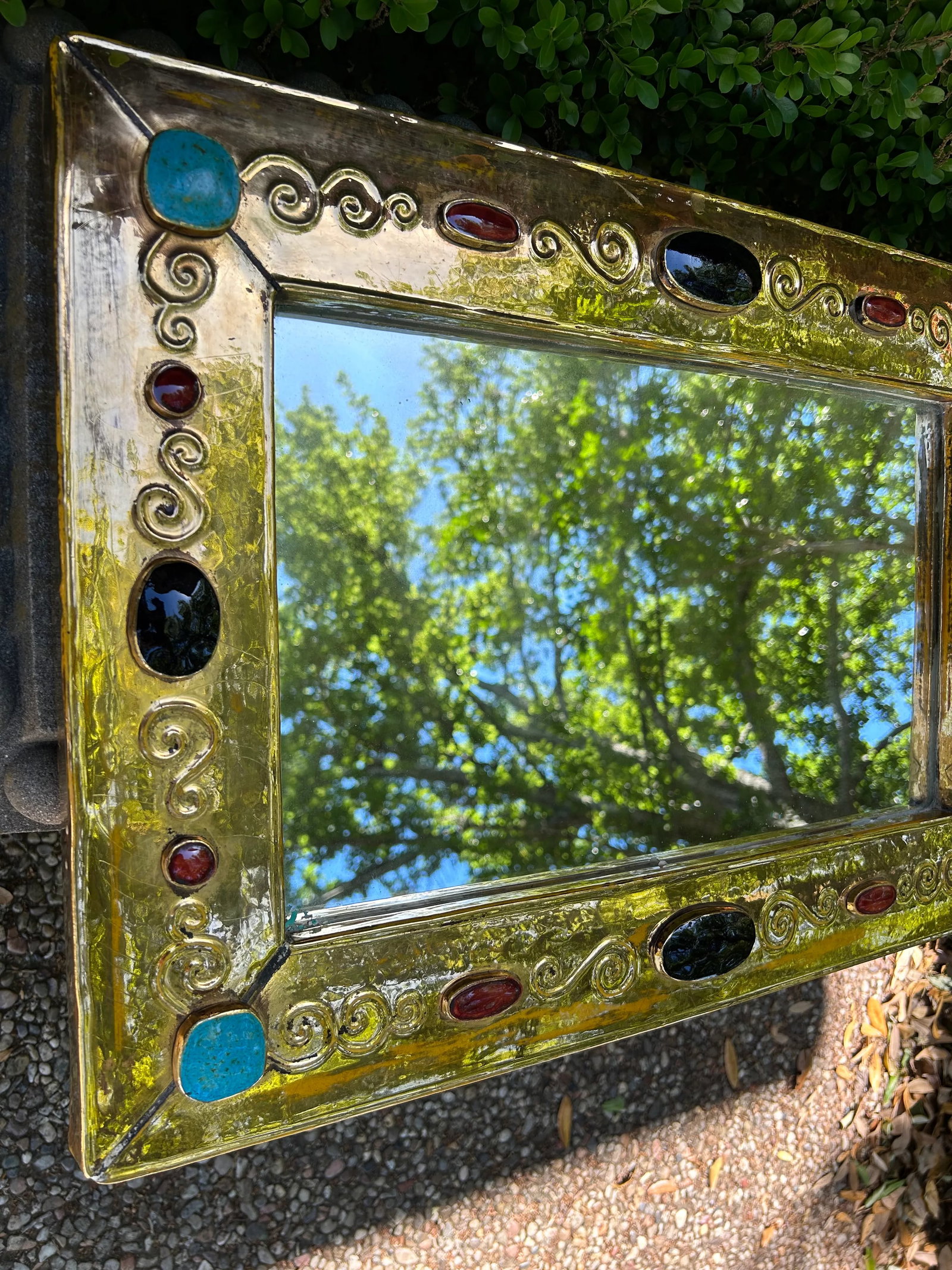 Large 1970s French Modern Ceramic Mirror Signed F. Lembo - 3