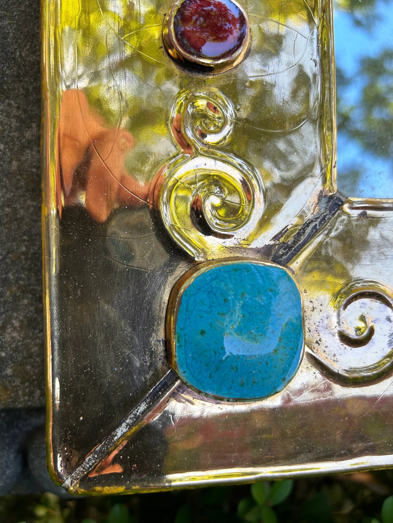 Large 1970s French Modern Ceramic Mirror Signed F. Lembo - 4