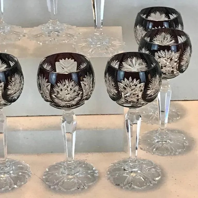 Late 19th Century Ruby Red Cut to Clear Cordials - Set of 12 - 4