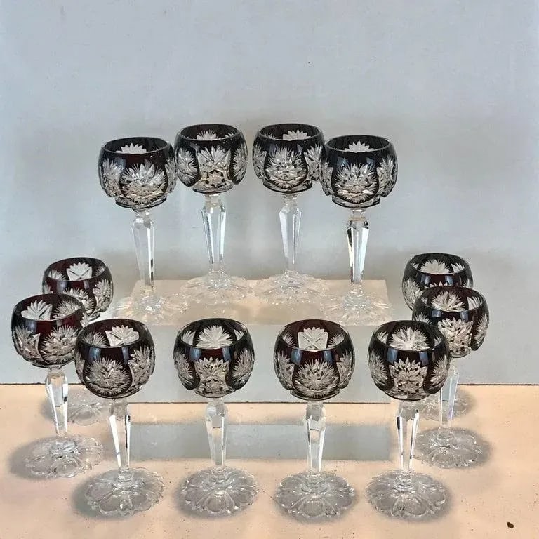 Late 19th Century Ruby Red Cut to Clear Cordials - Set of 12 - 6