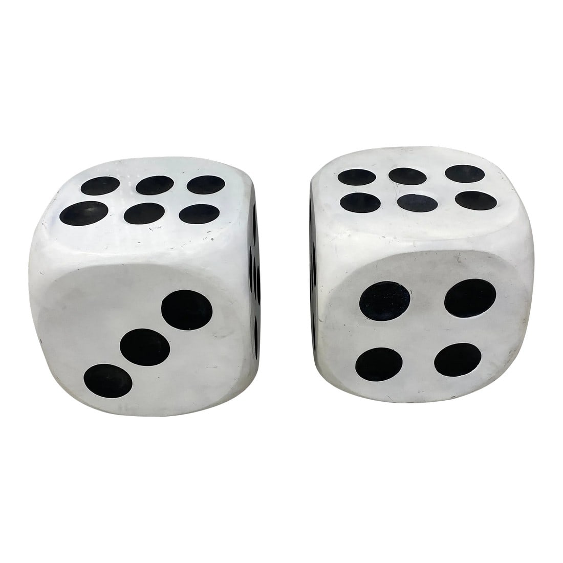 1970s MCM Dice End Tables ~ a Pair: Very unusual and interesting pair of oversized dice, each side is painted like a regular dice numbers 1-6, could be used as end tables or decathlon! Made out of some kind of ceramic, I don't think
