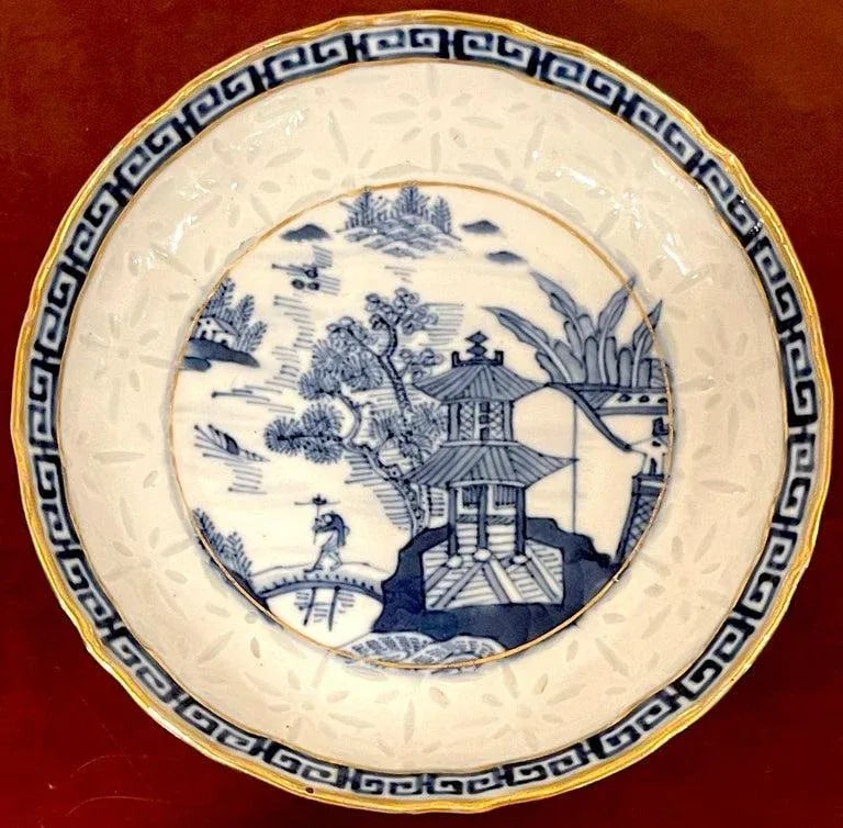 19th Century Blue & White Nanking 'Rice Grain' Cups & Saucers, Qianlong Marked - a Pair - 4