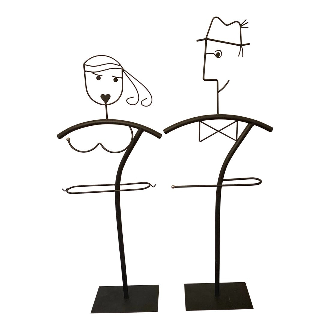 1980s Post-Modern Valet Man & Woman - a Pair: Super funky pair of post modern valets, very unusual size and statues! Super funky, haven't seen a true pair yet! Lady is 50" tall male is 55" tall Condition: Alterations: Original Condition
