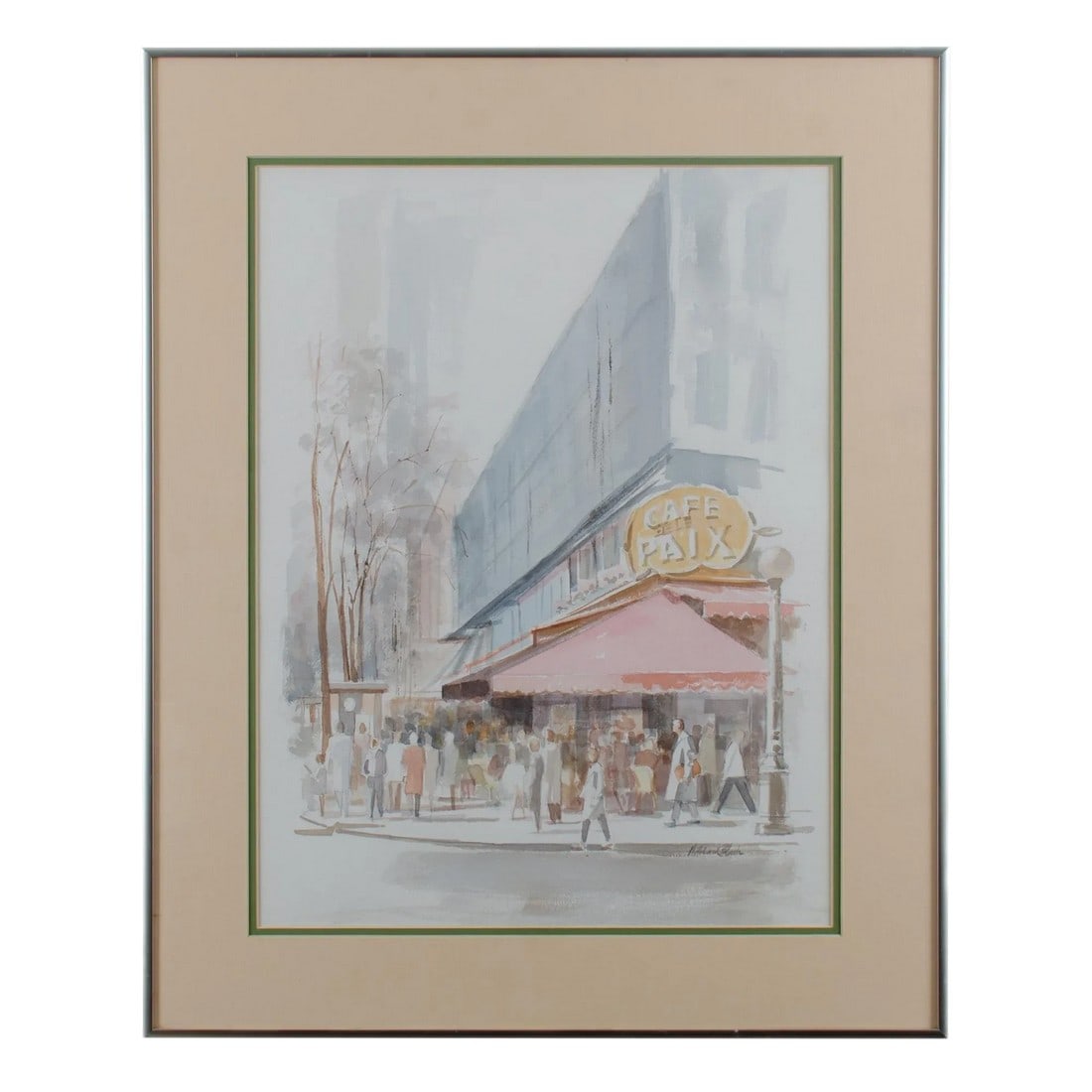 Vintage Mid-Century H. Richard Black Café De La Paix Watercolor Painting (1 of 6)