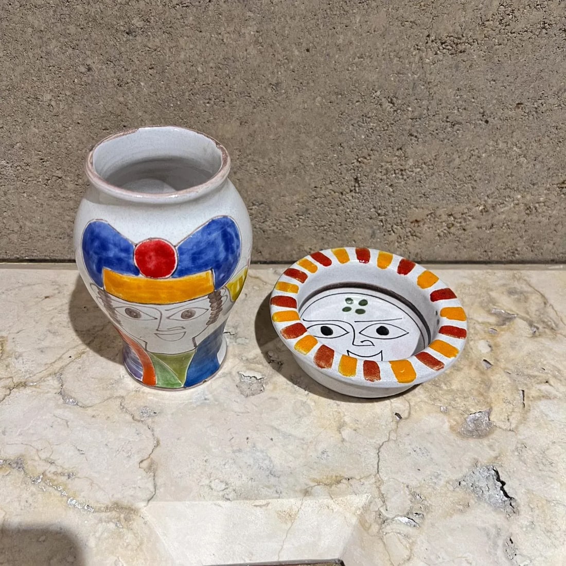 1960s Giovanni Desimone Italian Pottery Set Vase and Plate Italy - 11