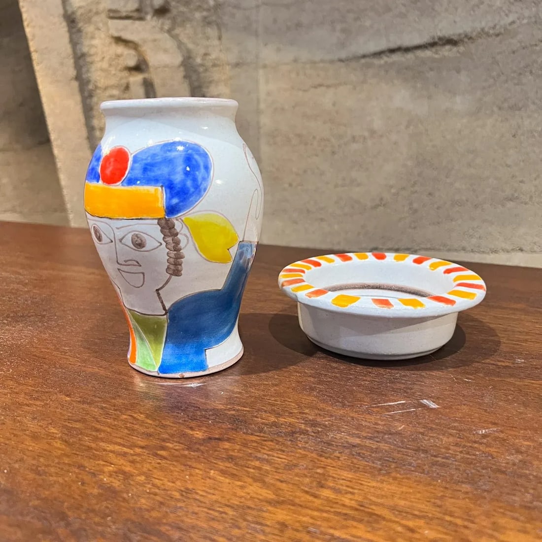 1960s Giovanni Desimone Italian Pottery Set Vase and Plate Italy - 3