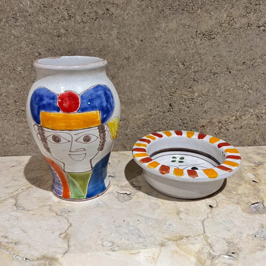 1960s Giovanni Desimone Italian Pottery Set Vase and Plate Italy - 4