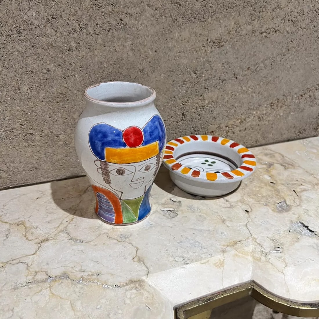 1960s Giovanni Desimone Italian Pottery Set Vase and Plate Italy - 5