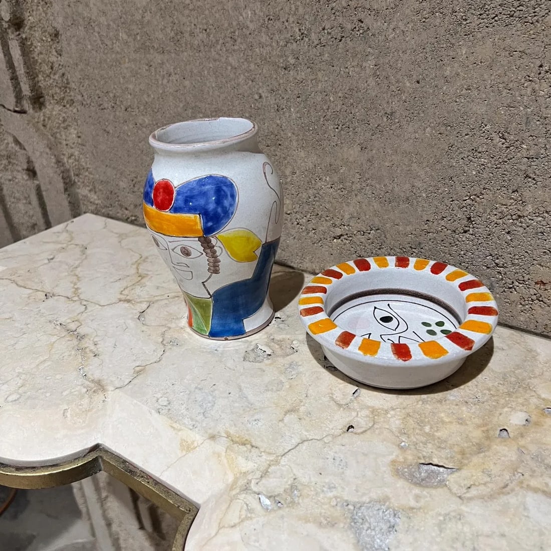1960s Giovanni Desimone Italian Pottery Set Vase and Plate Italy - 6