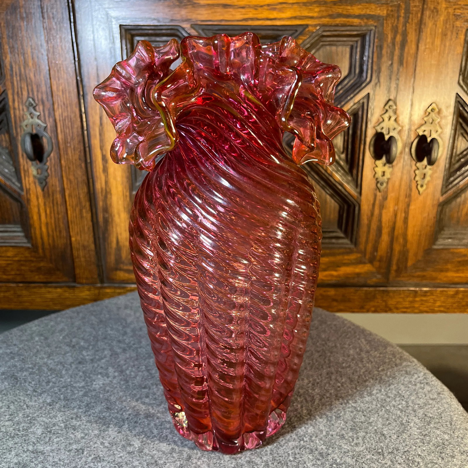 Late 20th Century Fenton Cranberry Ruffled Glass Vase - 3