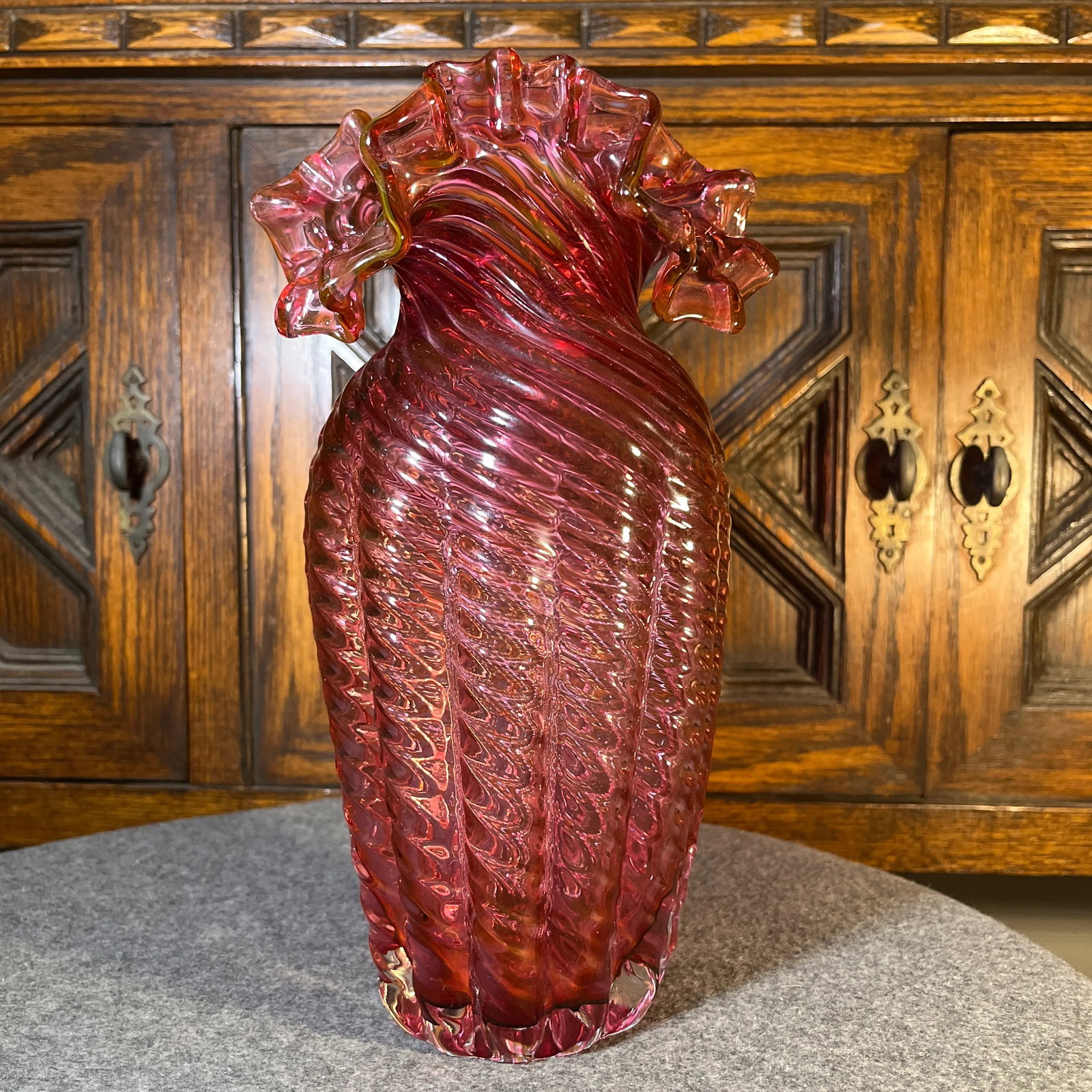 Late 20th Century Fenton Cranberry Ruffled Glass Vase - 5